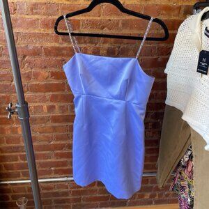 Delfi Collective Lilac Satin Mini Dress Gold-Chain Wrap Straps Elegant Cocktail